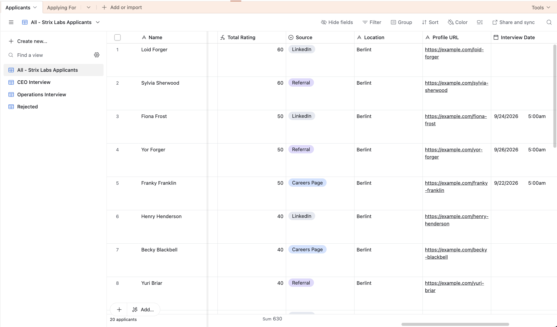 Application form in Airtable