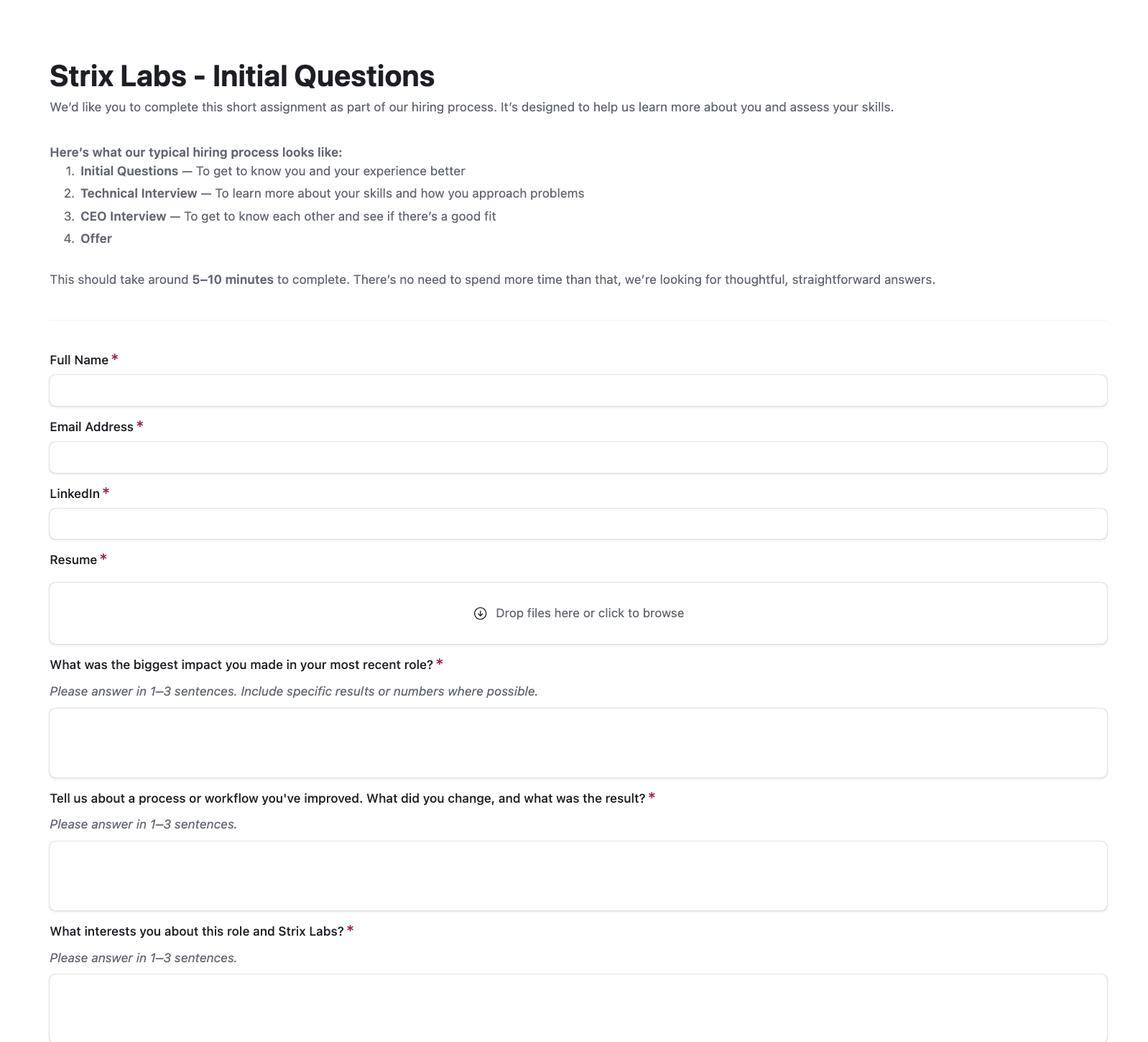 Application form in Airtable