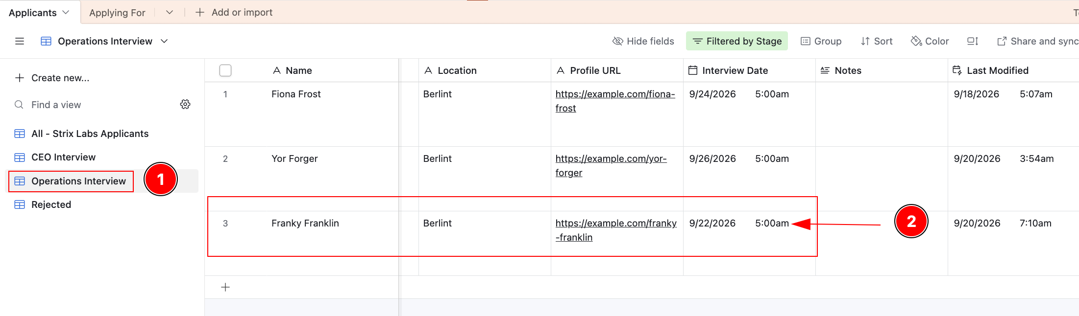Fictional applicant who submitted the interview schedule in Calendly