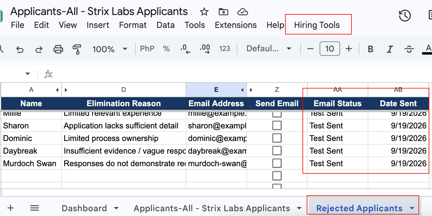 Sending Rejection Emails