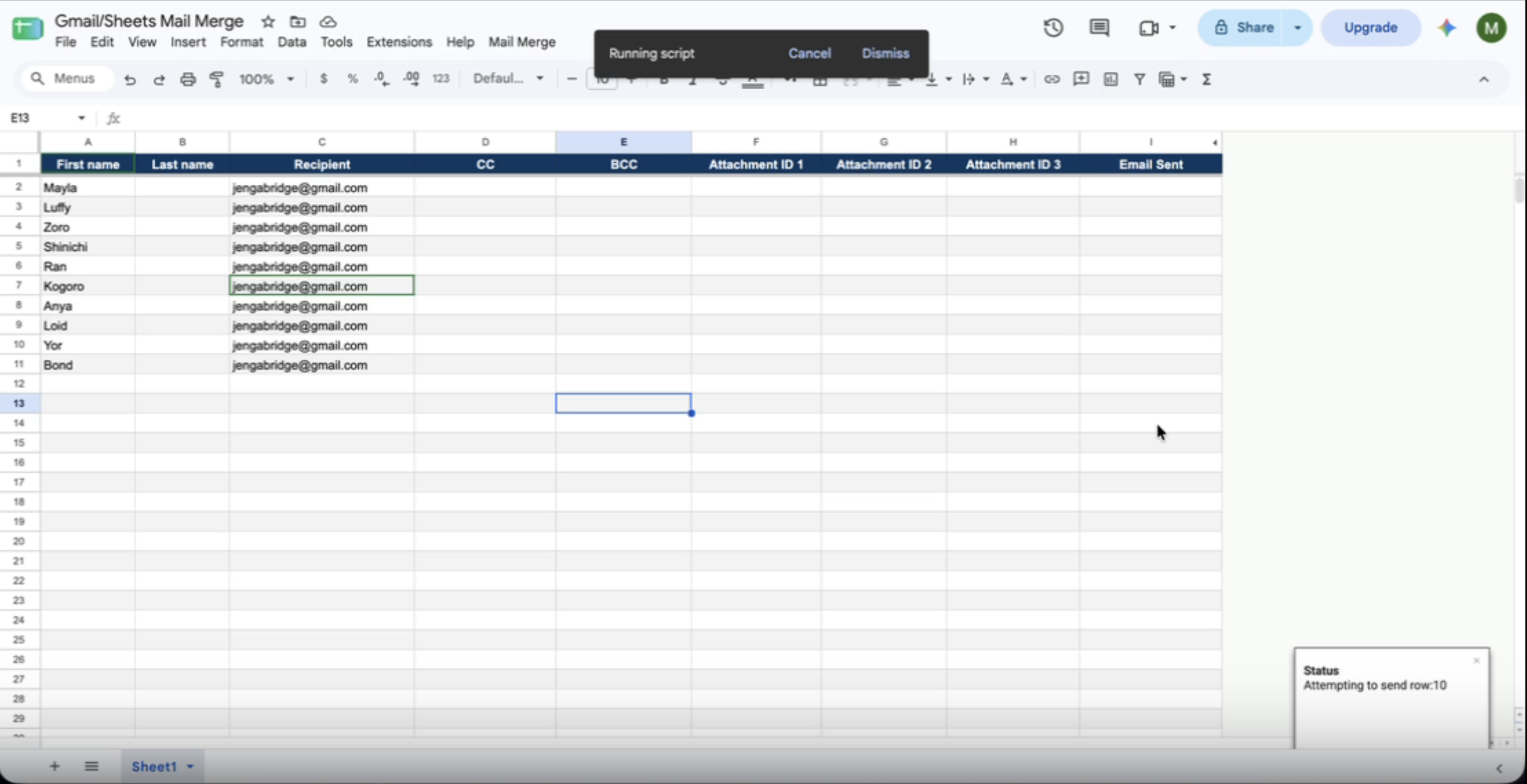 Google Sheets Mail Merge Automation